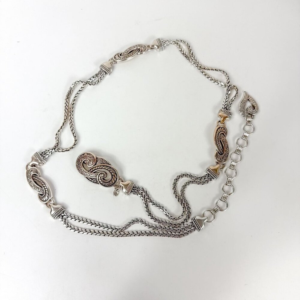 Brighton Bali Hai Scroll Chain Metal Silver Tone Adjustable Belt XL